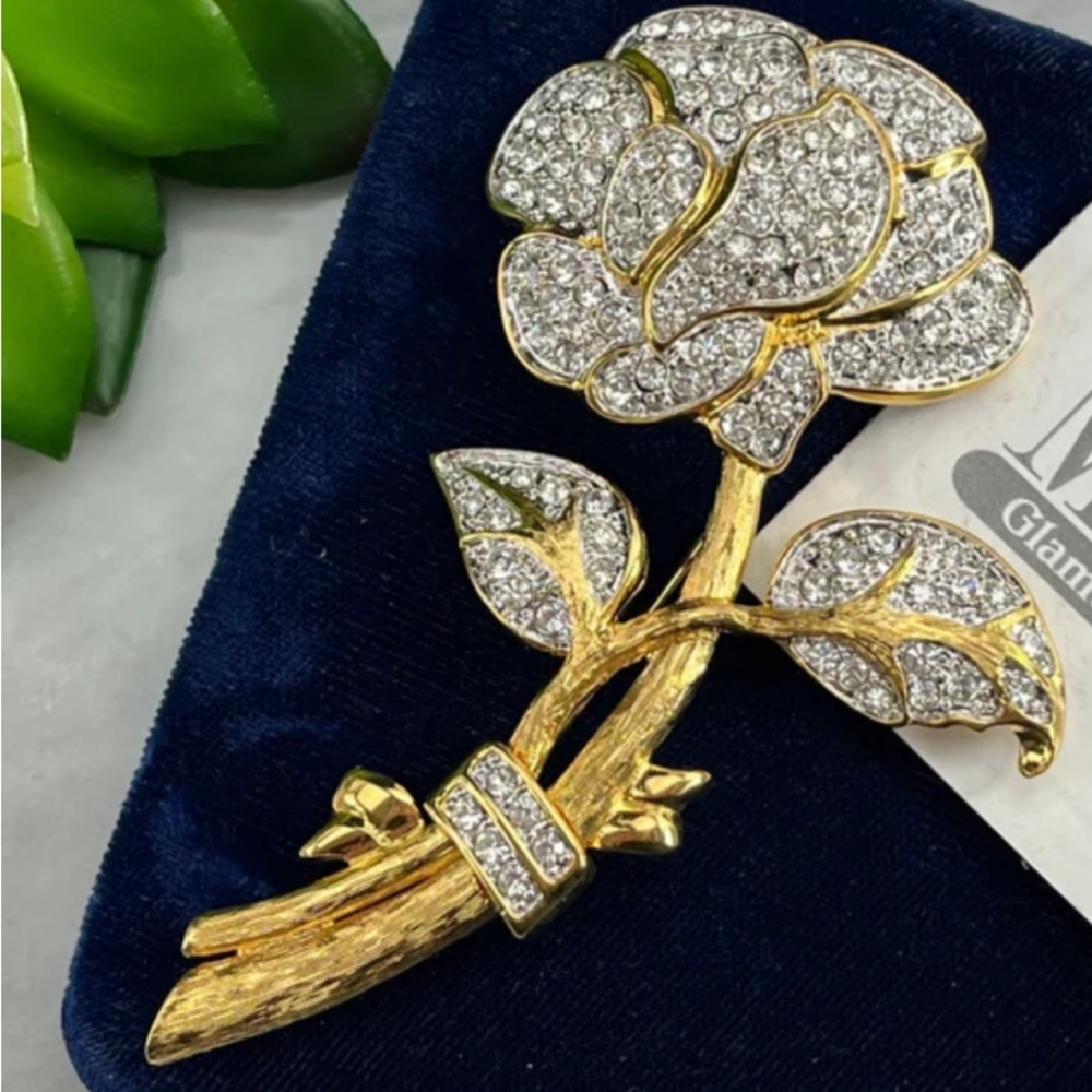 Authentic Rhinestone Rose Brooch